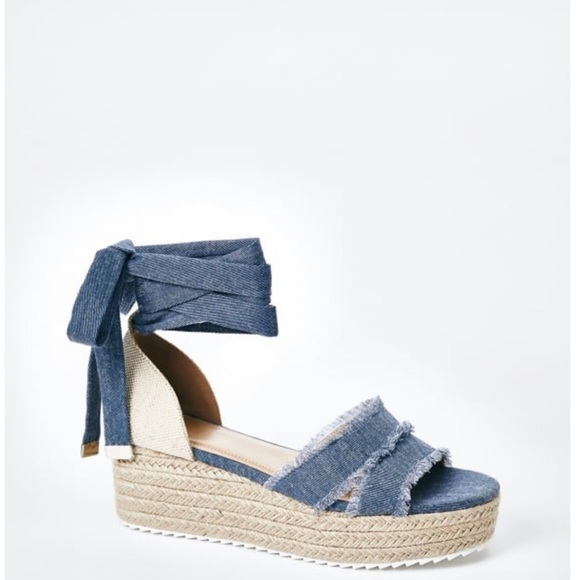 JUST FAB Denim Jeans Espadrille Platform Wedge Sandal - NWOT - Size 8 - Picture 5 of 10